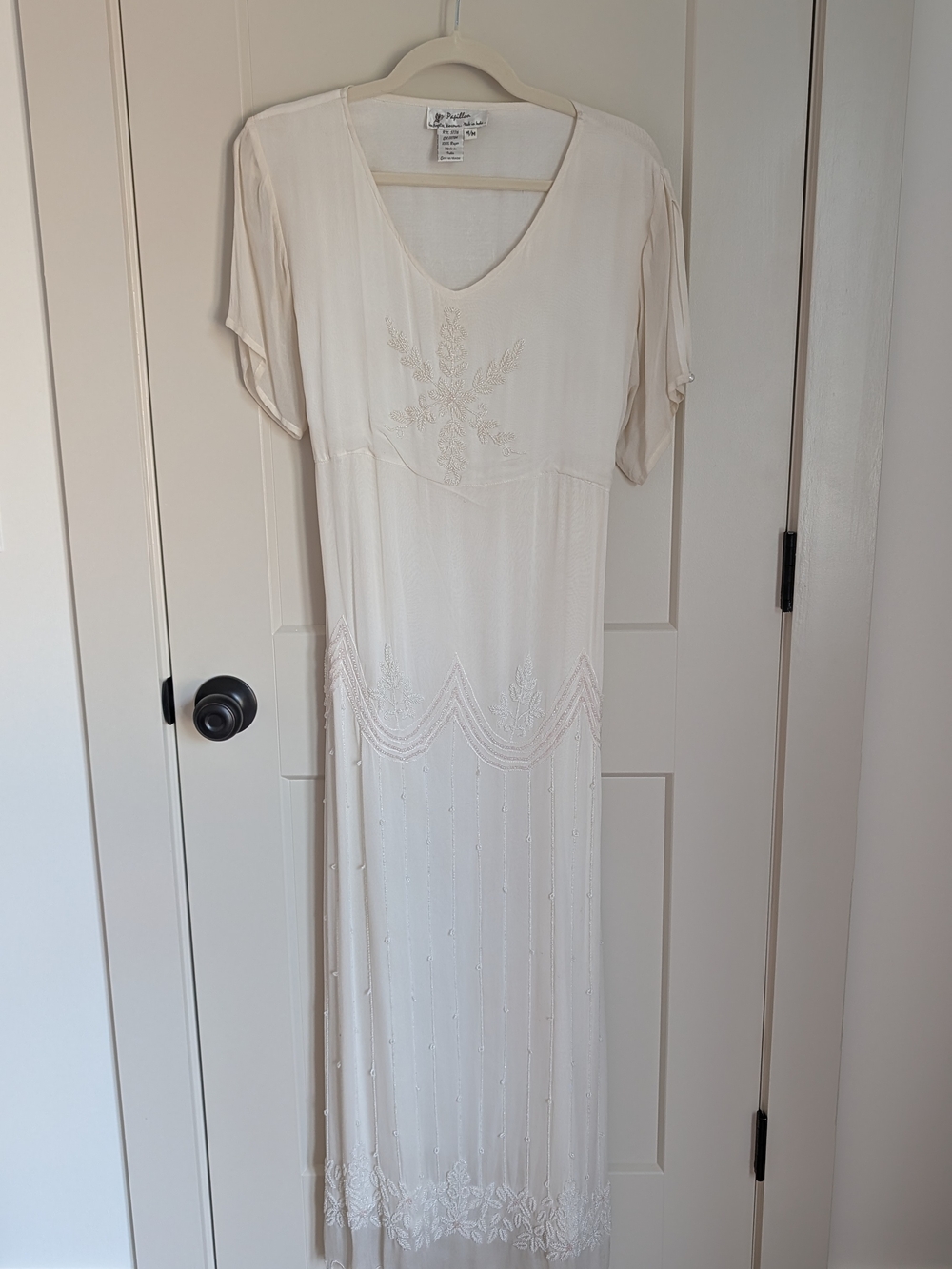 Vintage Cream Embroidered V-Neck Maxi Dress
